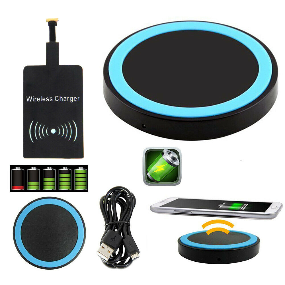 Black Qi Wireless Charger Pad Charging Receiver +  USB Cable  @