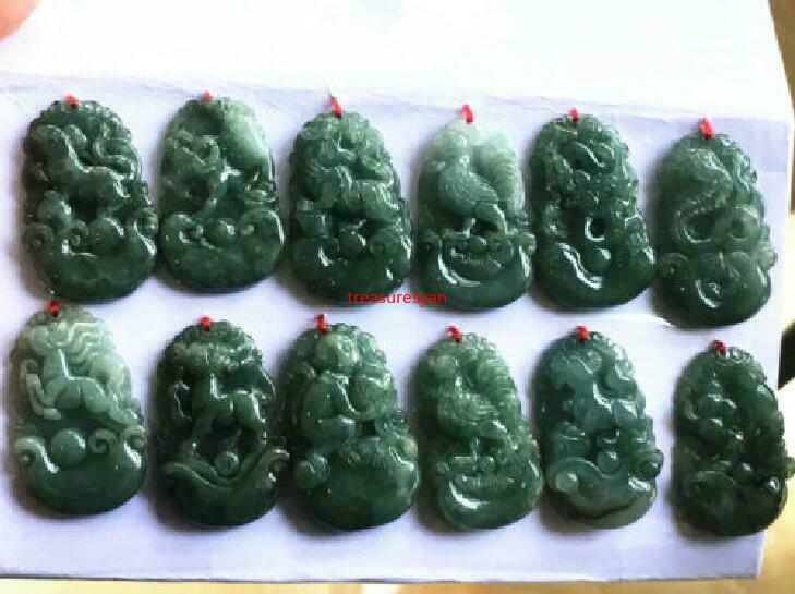 12pcs  Certified 100% Natural A jadeite jade Hand-carved Pendant A+