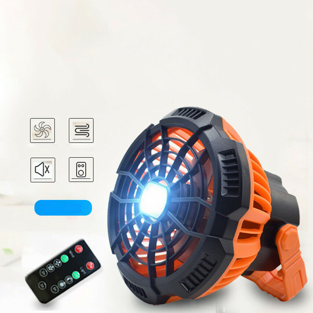 Portable Camping Fan with LED Lamp Tent Quiet Rechargeable Remote Control