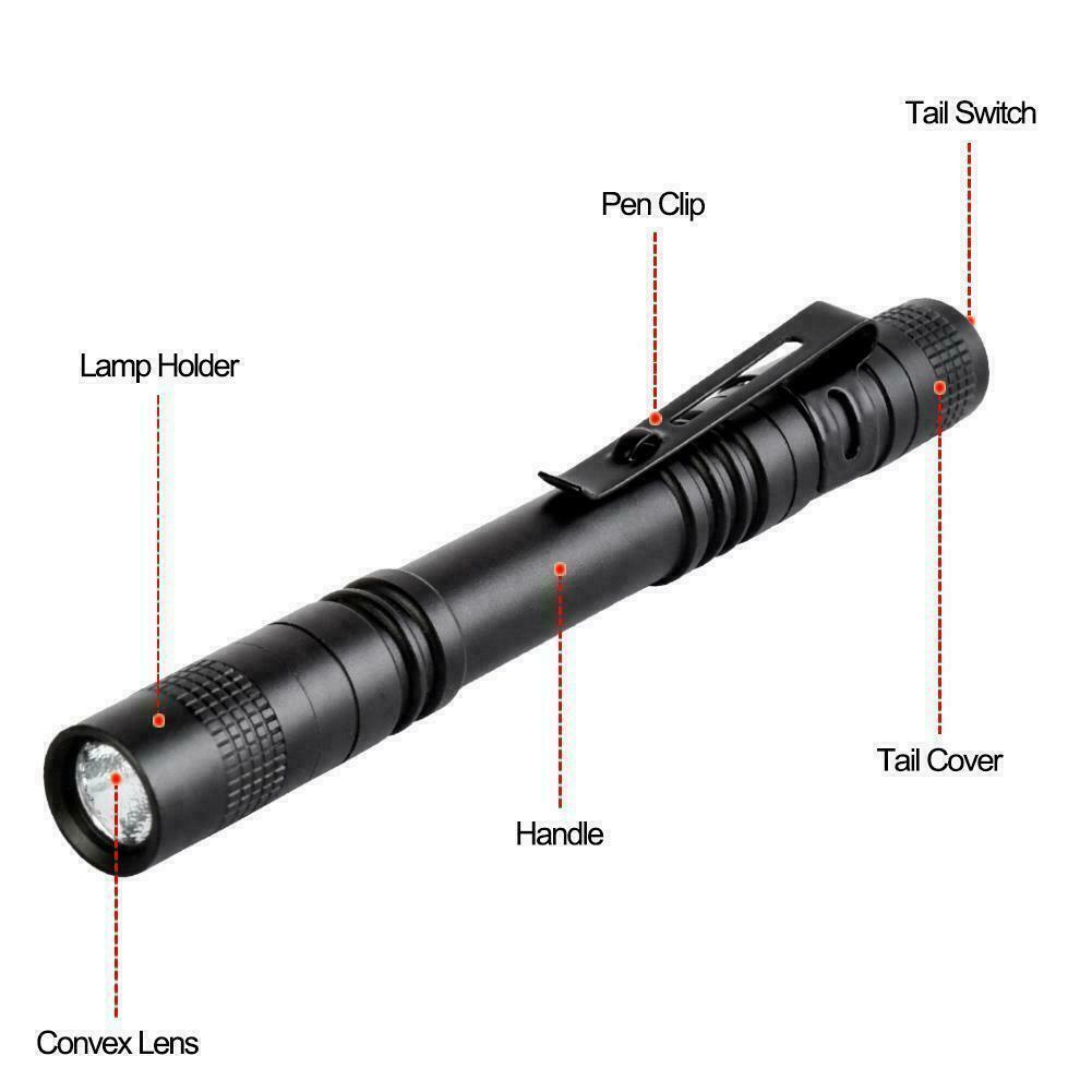 5x LED Flashlight Clip Mini Light Pocket Penlight Portable Pen Torch Lamp USA