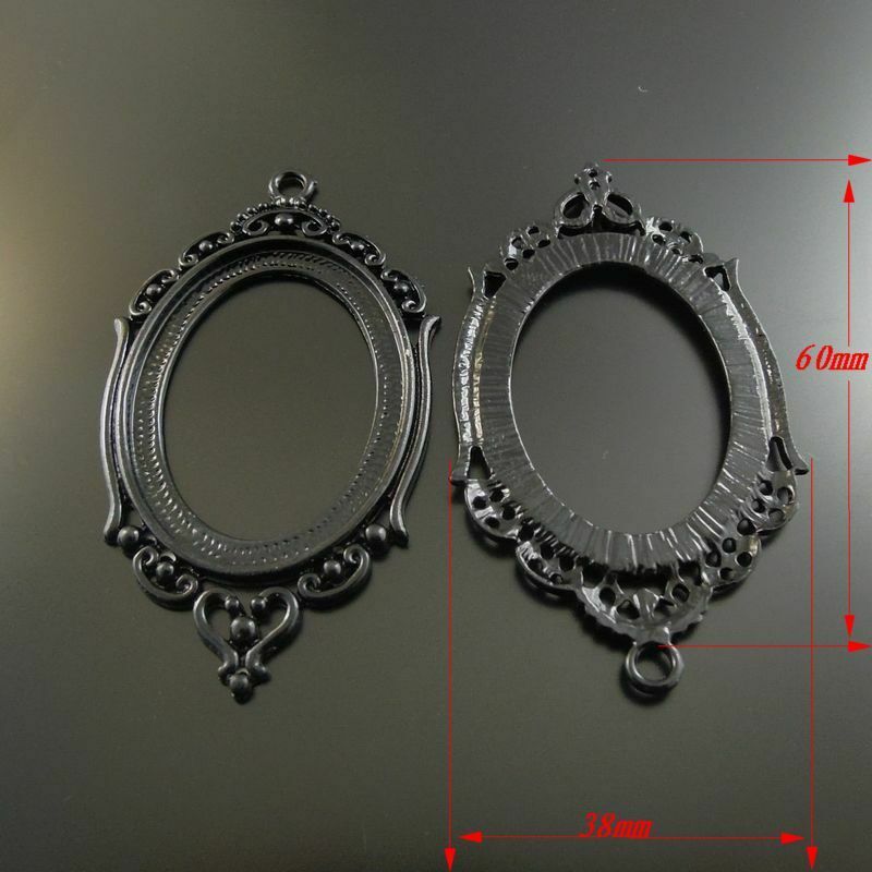 6pcs Black Floral Base Setting Oval Blank Bezel Frame Photo Pendant Tray 40x30mm