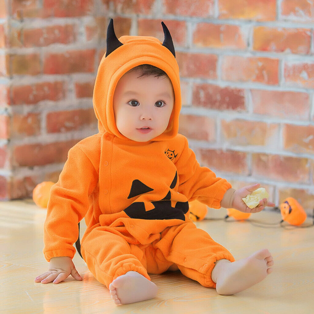 Baby Hooded Rompers Long Sleeve Outfits Halloween Pumpkin Jumpsuits 90