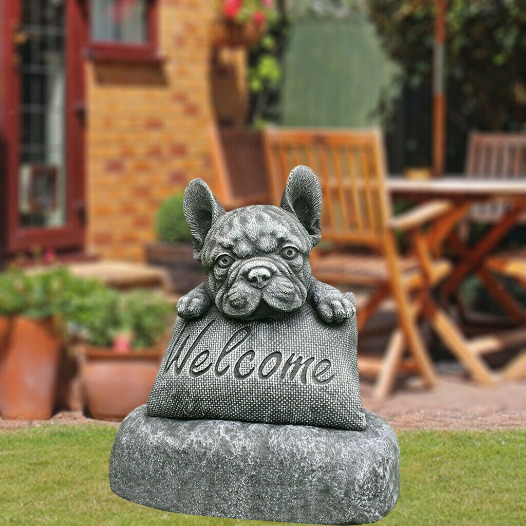 French-Bulldog Statue Welcome Sign Sculpture for Home Garden Patio Gift