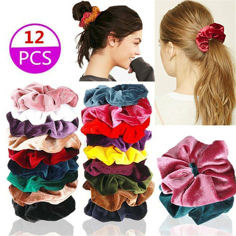 12 PCS Velvet Hair Scrunchies Hair Ties Elastic Hair Bands Ropes for Women Girls