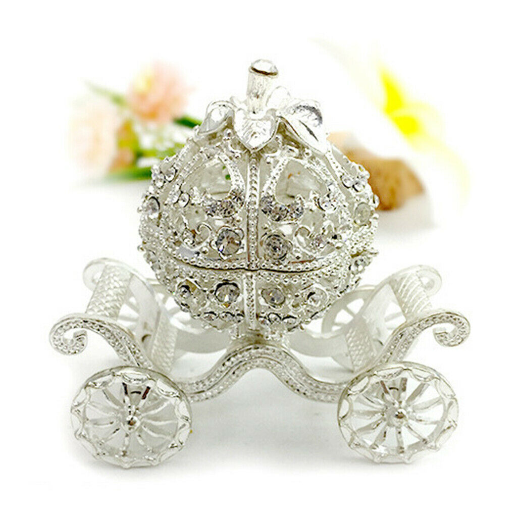 Metal Crystal Enamel Jewelry Trinket Box Pumpkin Carriage Shape Craft Gift