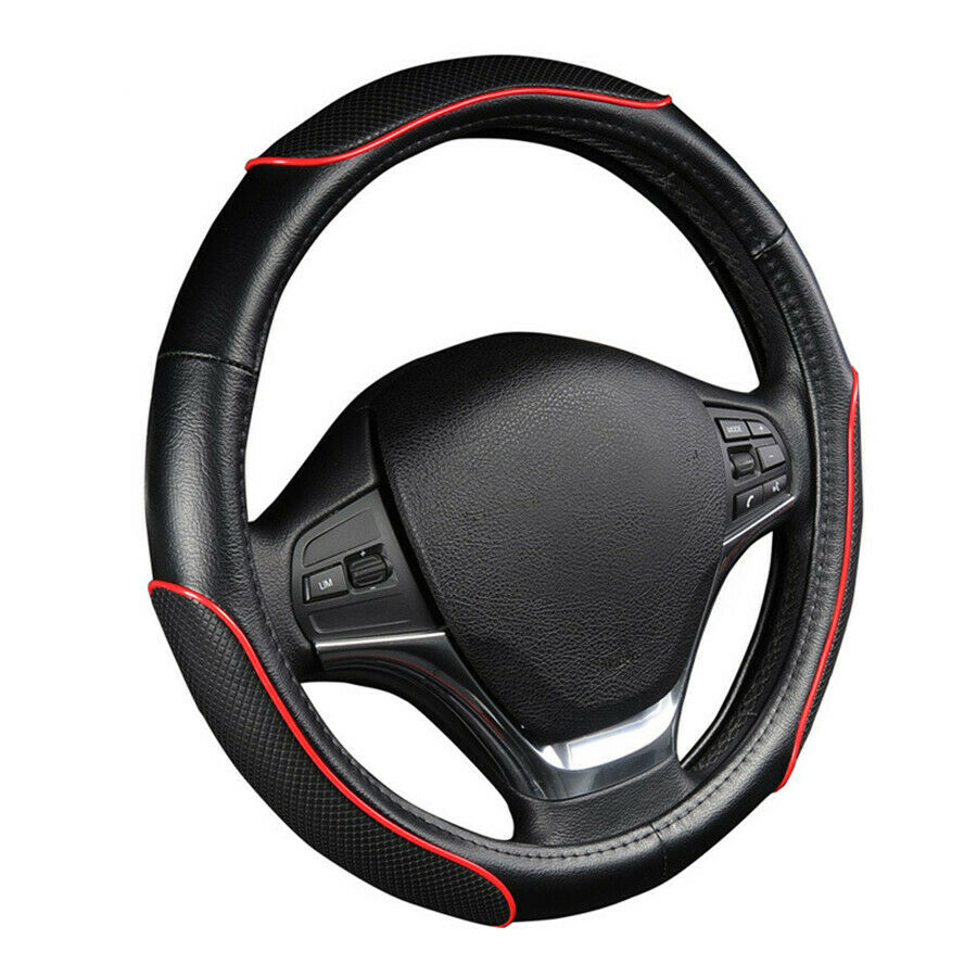 Car Steering Wheel Cover Sporty Wave Pattern With Red Line Stitching Car-styling