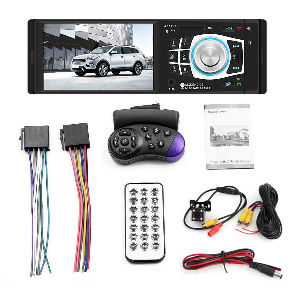 Bluetooth 4.1 Inches HD 1DIN In-Dash Car Stereo Radio MP5 Player FM with Camera/