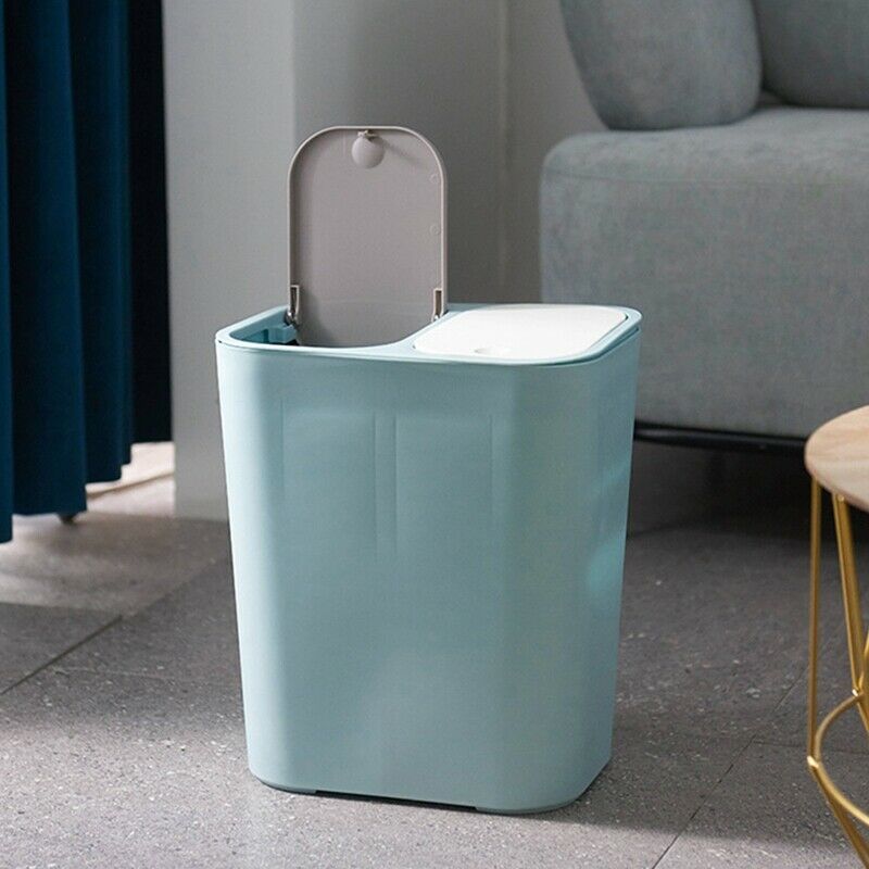 Trash Can Rectangle Plastic Push-Button Dual Compartment 12 Liter Recycling WaX6