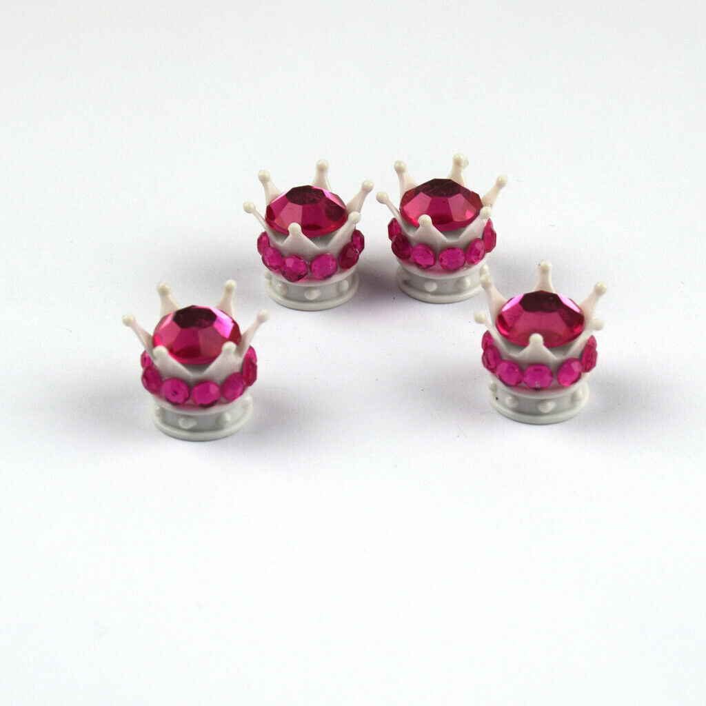 4 pc White Crown Bling Diamond Tire Stem Valve Caps Car Truck Vehicle Coral