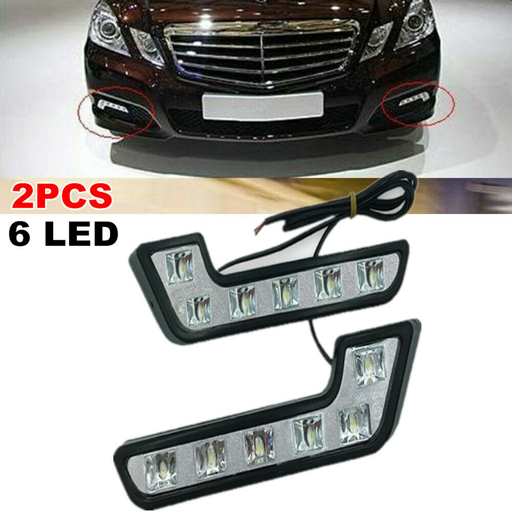 2PCS L Shaped 6LED White 12V Car Driving Fog Light Lamp E4 RL00 DRL Waterproof