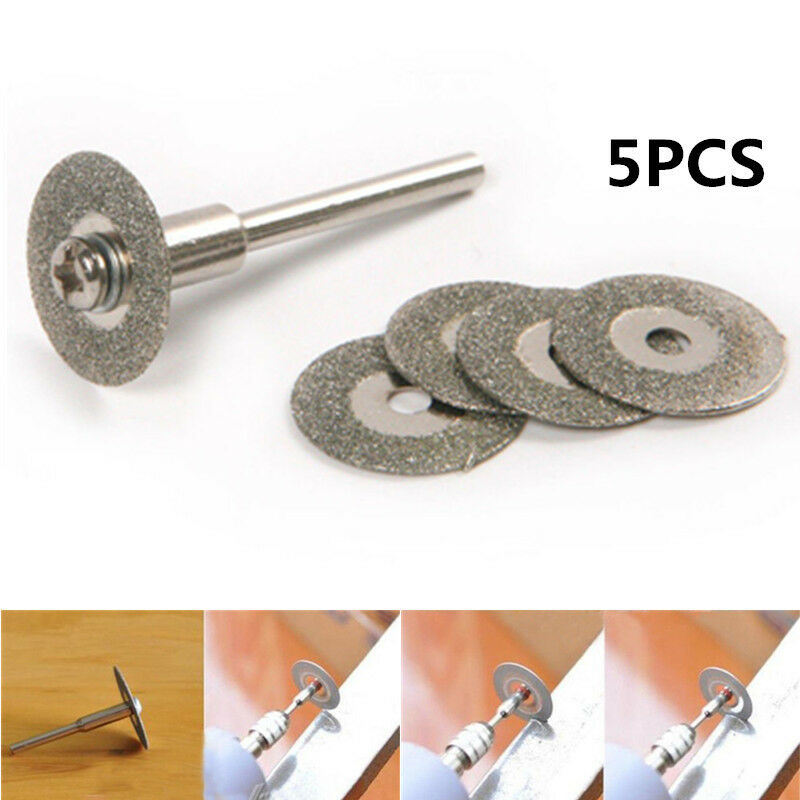 5PCS 22mm Emery Diamond Coated cutting blades Discs +1 Mandrel Drill Bit Tool