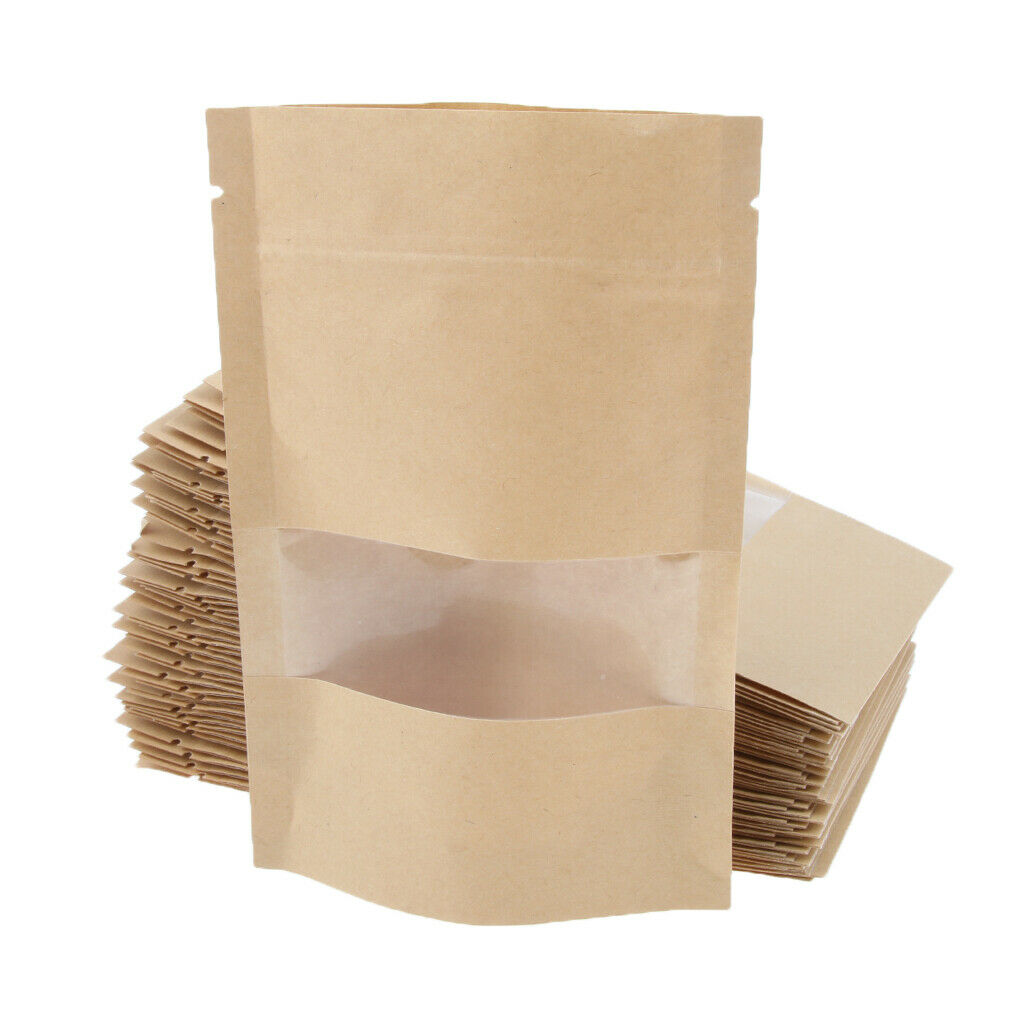 100 Pcs. Kraft Paper Meal Packs, Food Packaging, Flat Bags