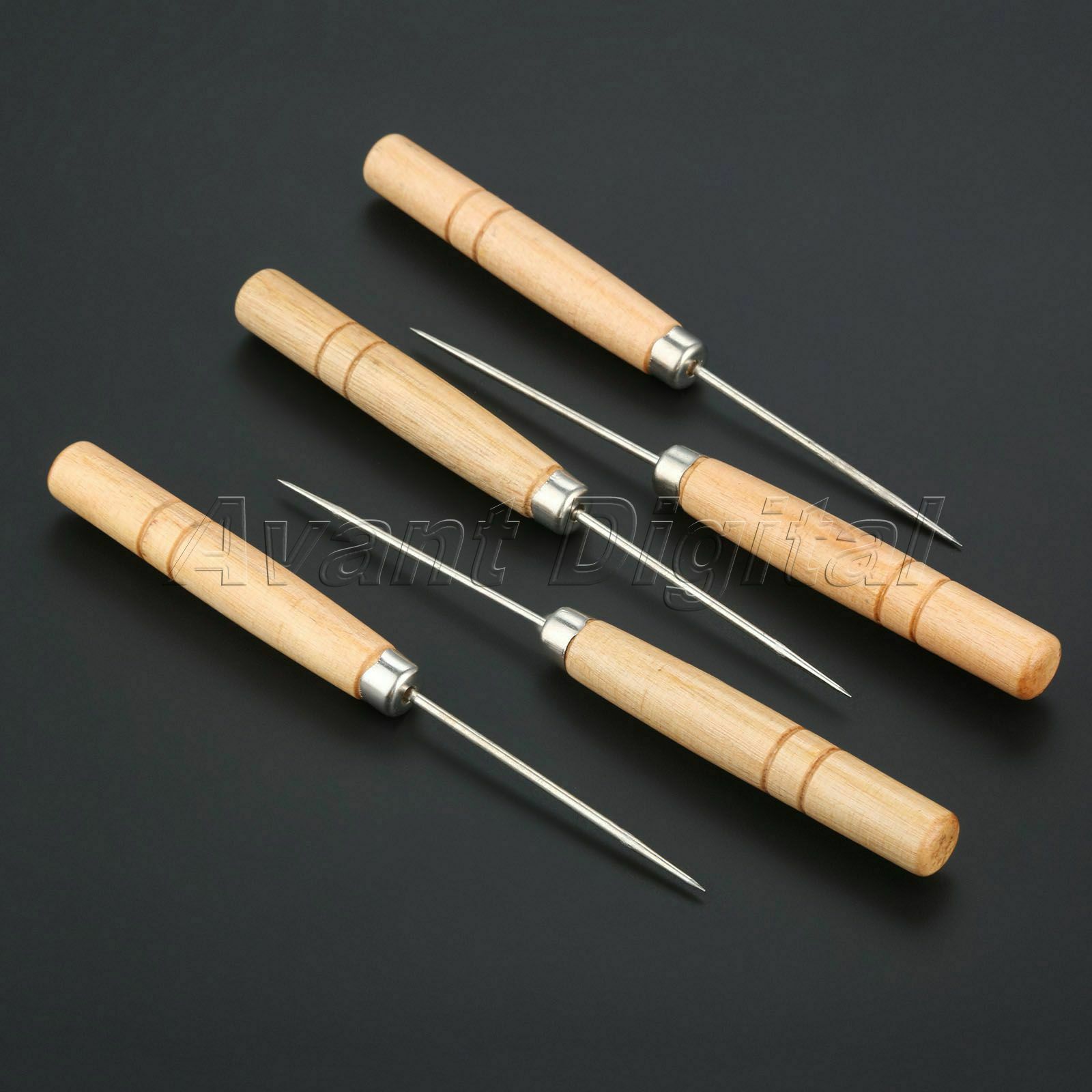 140mm Wooden Handle Sewing Awls Leather Punch Repair Stitching Clicker Tool 5Pcs