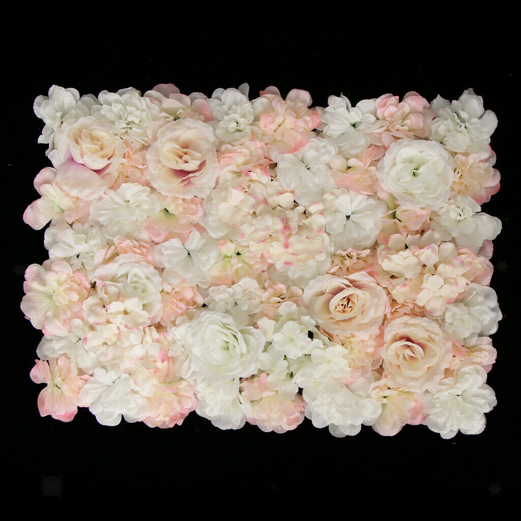 2x Artificial Silk Flower Wall Panels Wedding Backdrop Decor White Champagne
