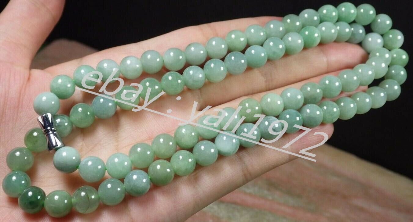1pcs Natural 7-8mm Green A JADE Jadeite Bead Round Beads Necklace 21"