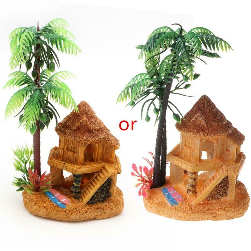 Aquarium Simulation Coconut Tree Castle Fish Tank Ornaments Decor Landscape