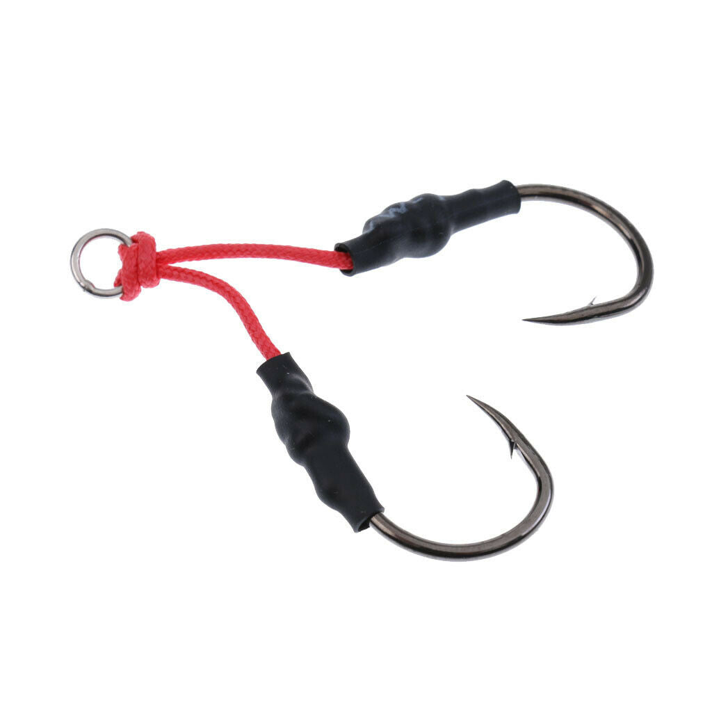6Pcs Carbon Steel Fishing Dual Assist Hook Super Strong Braid Assist Cords