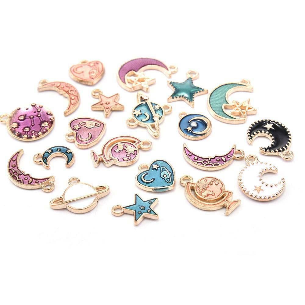 20Pcs/Set Mixed Colors Charms Alloy Enamel Moon Star Planet Pendants DIY Finding