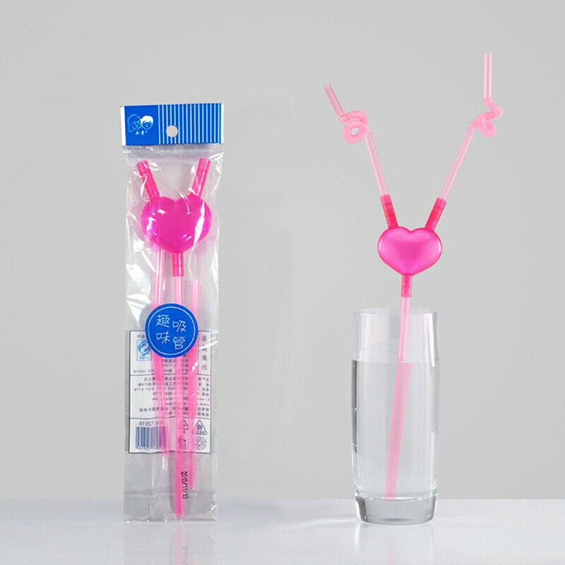 Love Heart Double Straw Unique Flexible Drinking Tube Straws Bar Accessor.l8