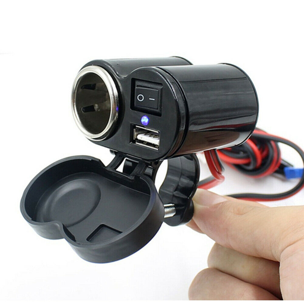 Motorcycle Scooter Handlebar Mounted Cigarette Lighter Power Port Charger