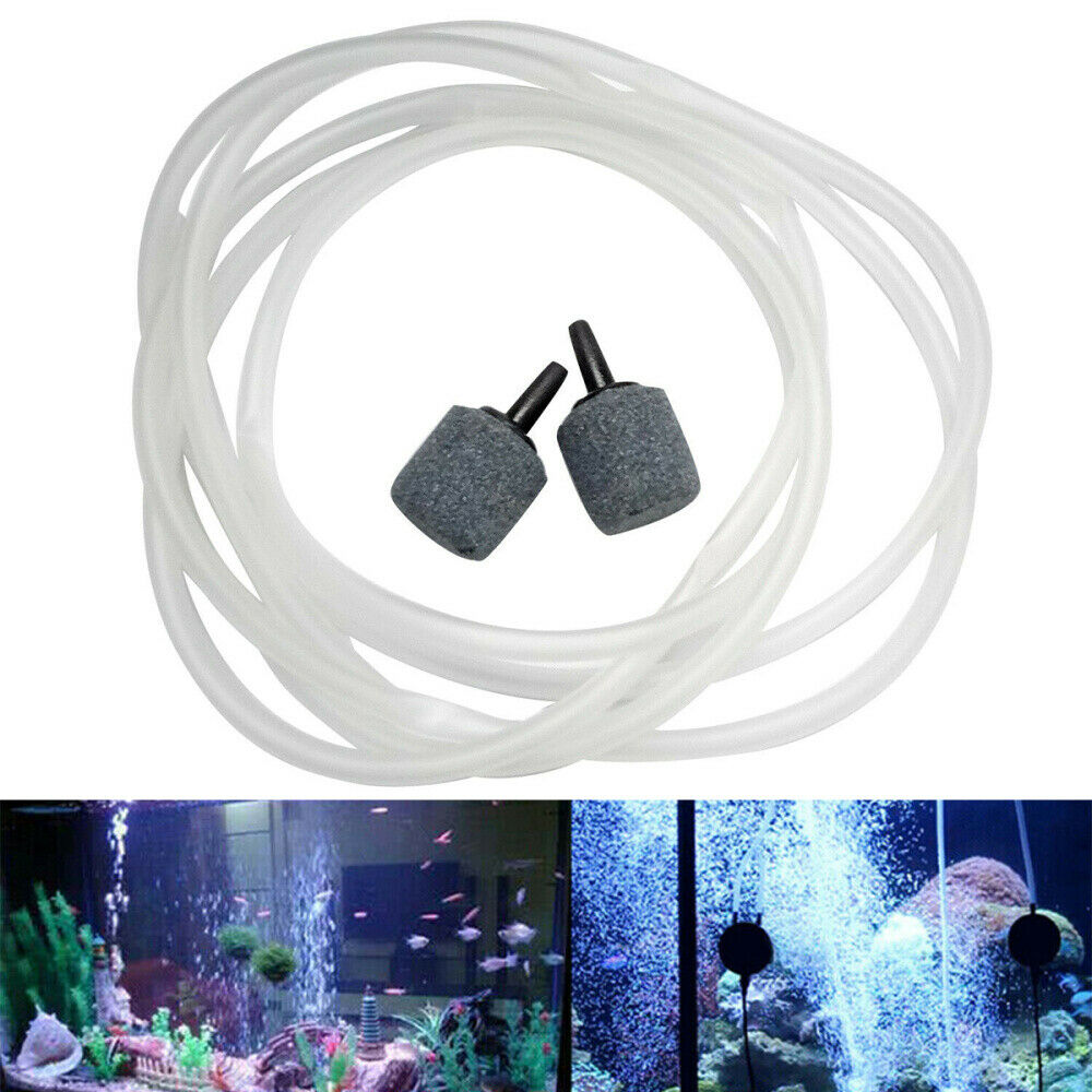2M Silicone Aquarium Air Pump Clear Tube Hose Pipe+2pcs Air Stone For Fish Tank