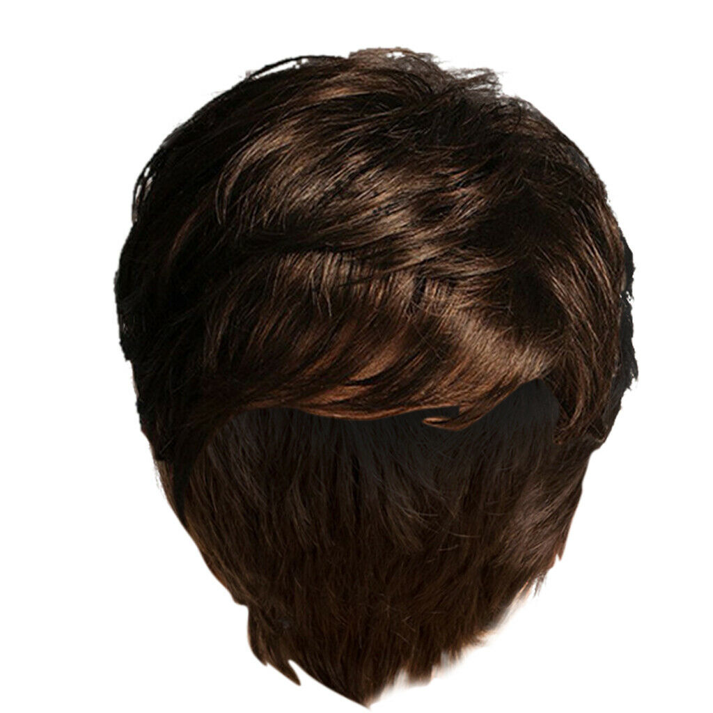 8’’ Women Fashion Chic  Short Straight Wavy Pixie Cut Side Part Wig Brown
