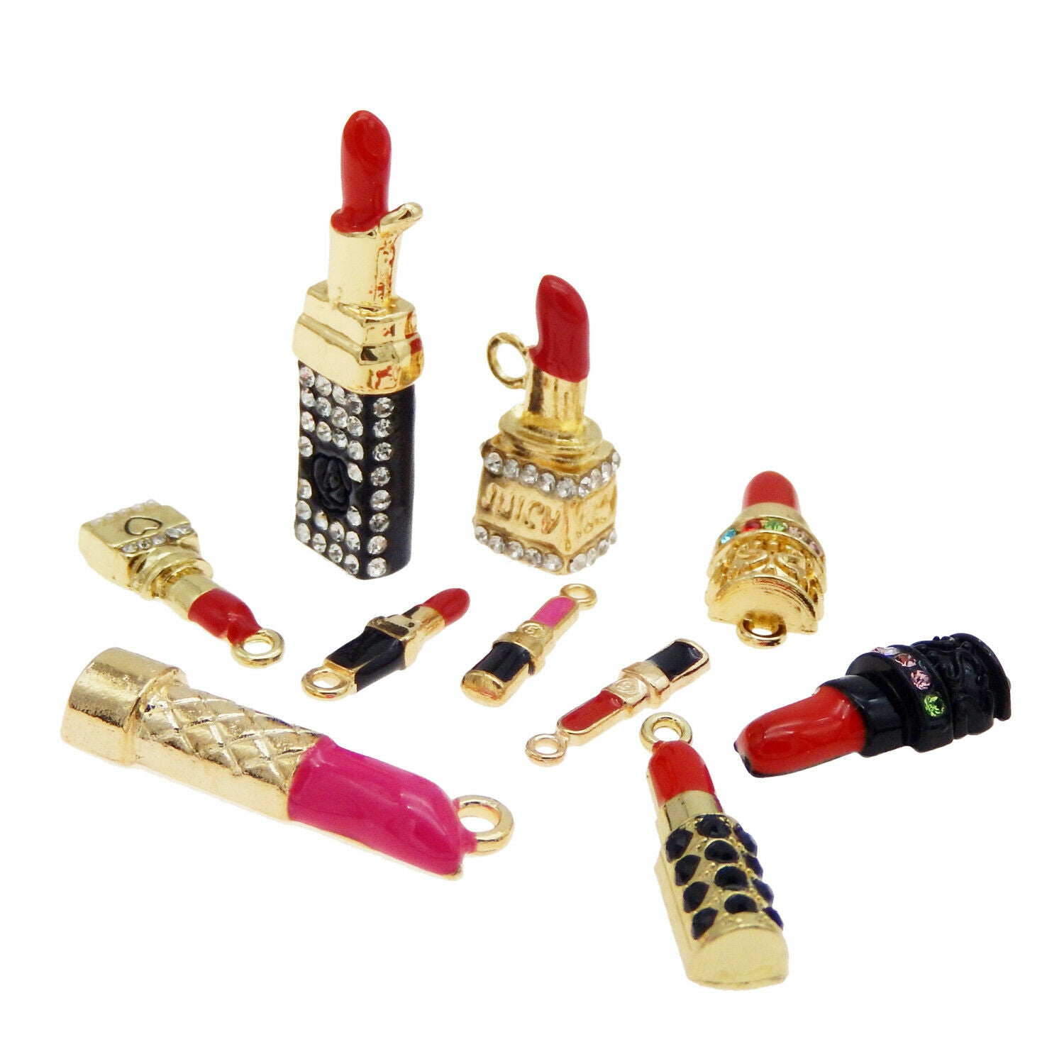 10pcs/Pack Colorful Enamel Plated Cosmetic Lipsticks Pendant Charms DIY Findings