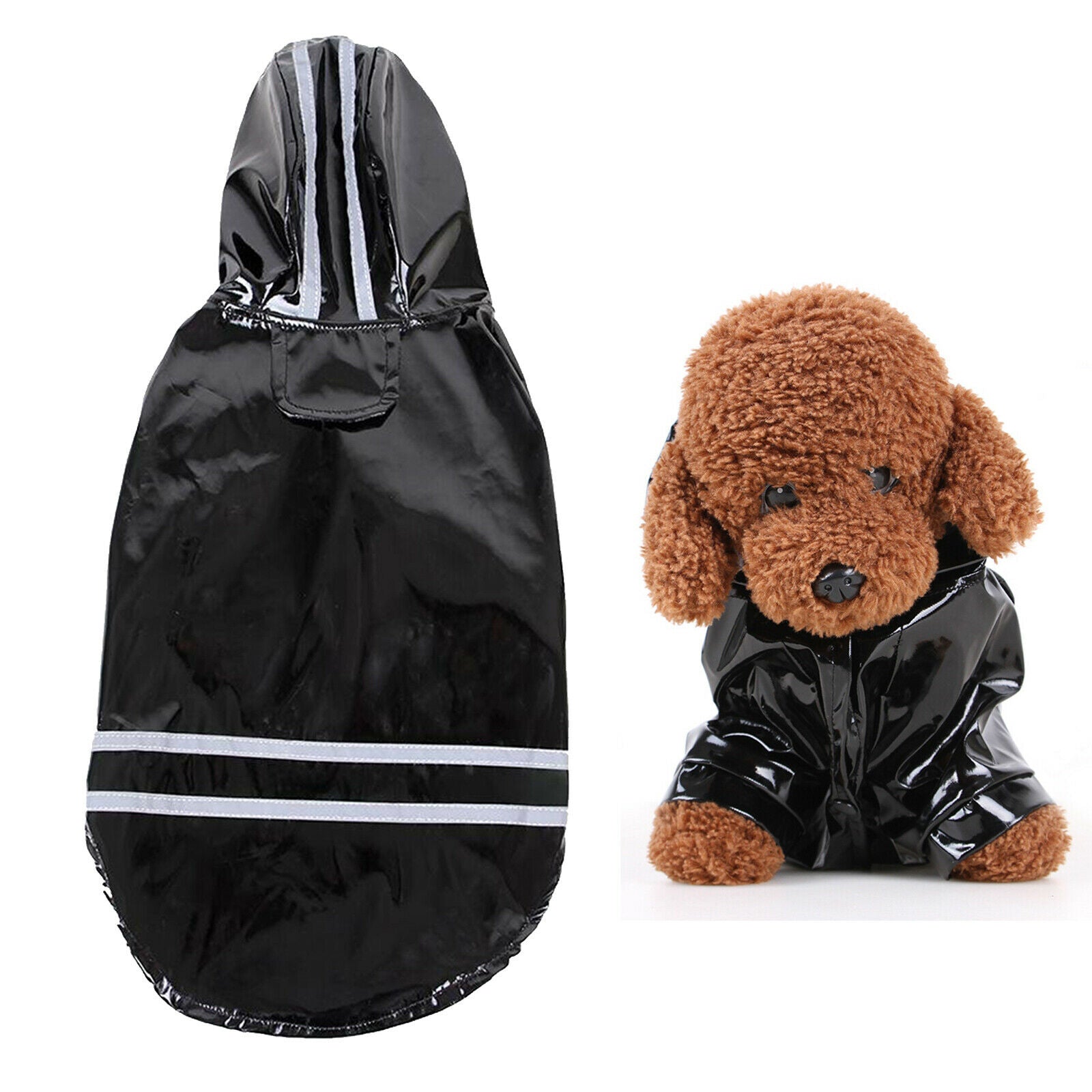 Dog Raincoat with Hood Doggie Reflective Jacket Waterproof S- XL black M