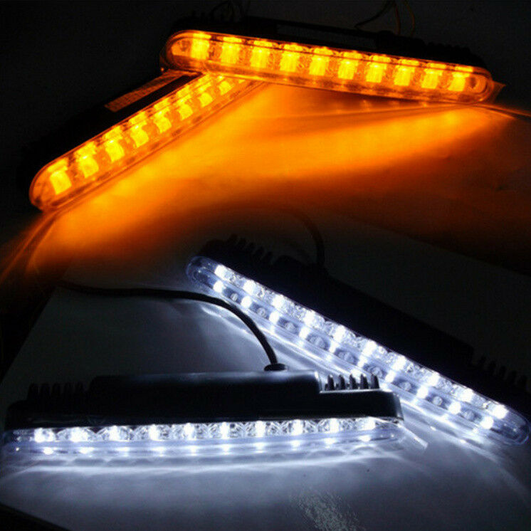 2x 30 LED Car Truck Daytime Running Light White DRL & Amber Turn Signal Fog Lamp