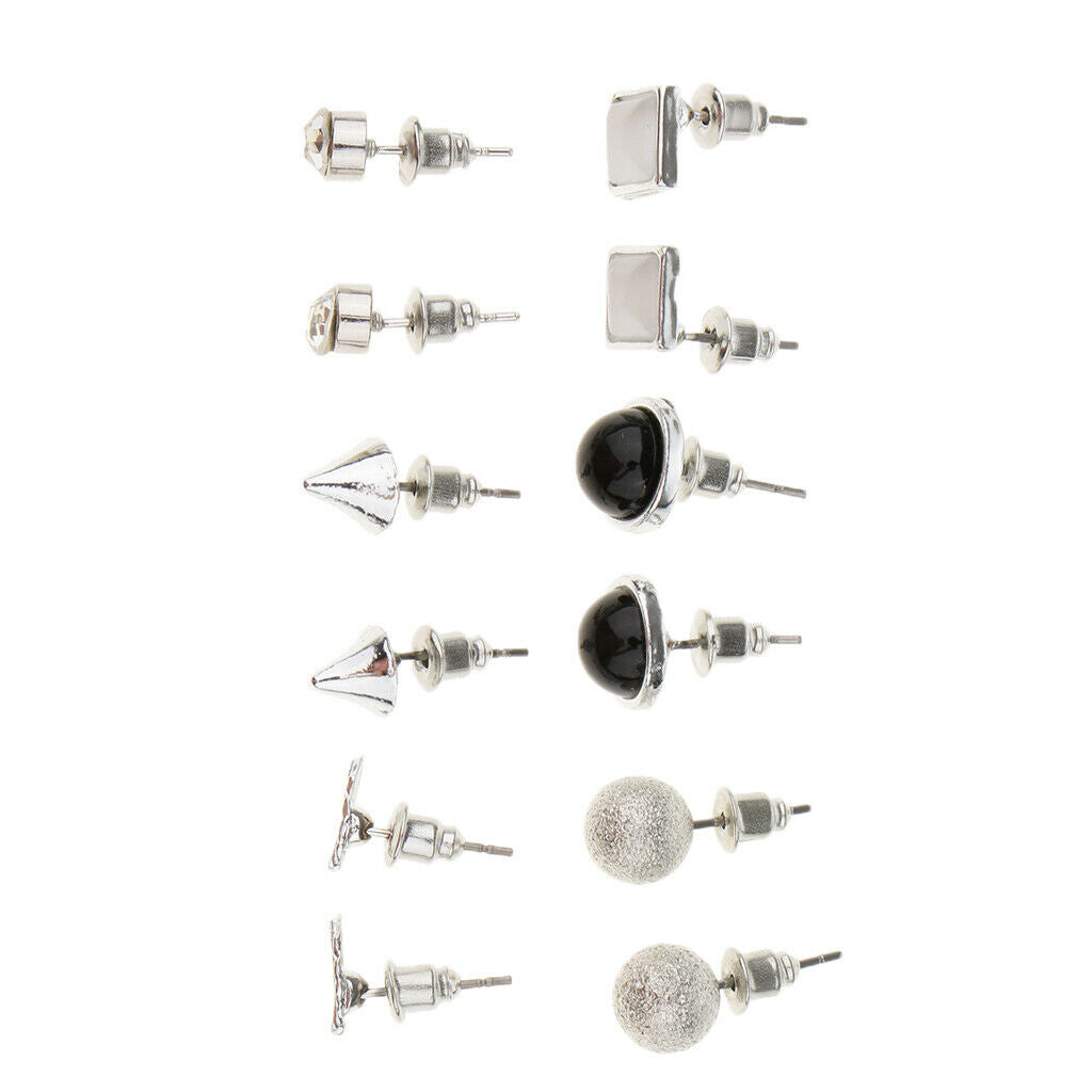 6 Pairs Assorted Shape Geometric Stud Earrings Bulk for Women Girl Jewelry