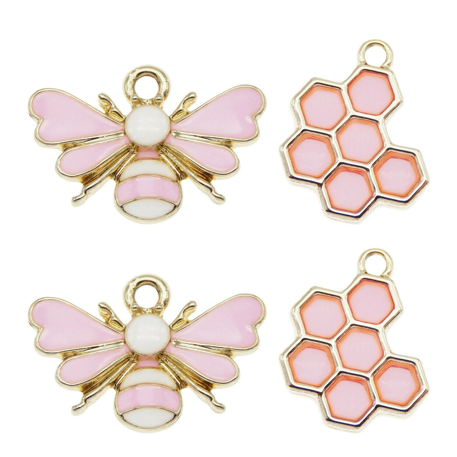 12 pcs Mixed Pink Honeycomb Bracelet Charm Bee Enamel Pendant Jewelry Crafting