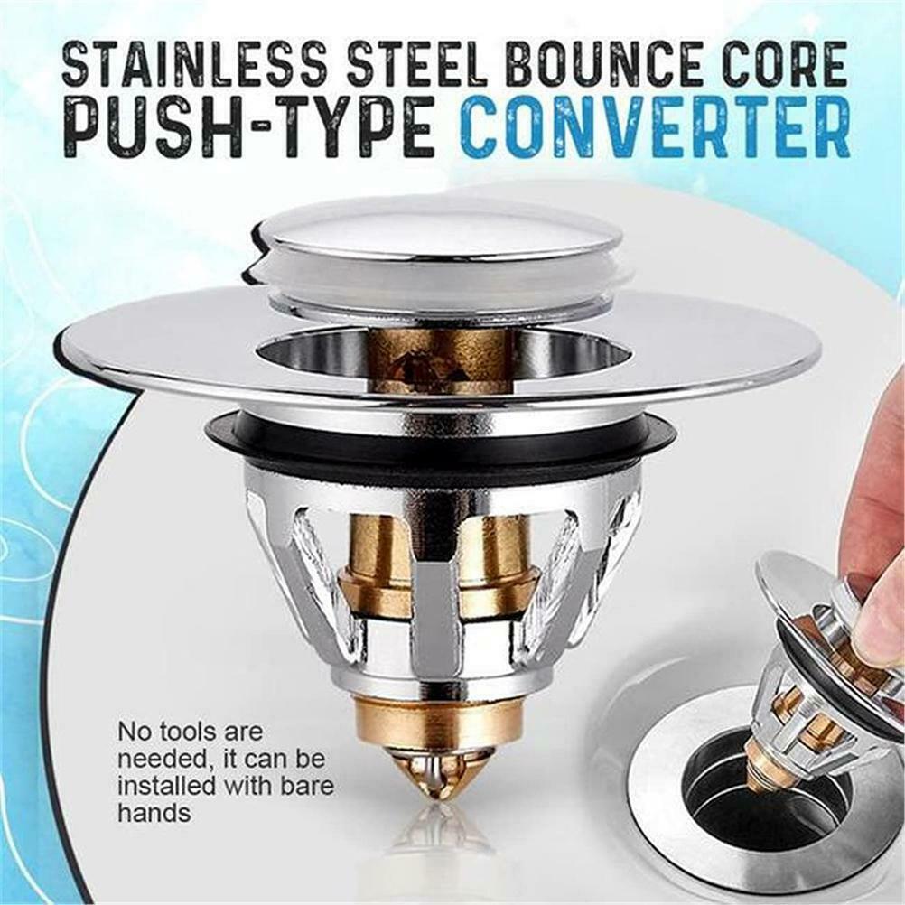 Bathroom Sink Plug with Strainer Basket Press Type Drain Stopper Hair Catcher