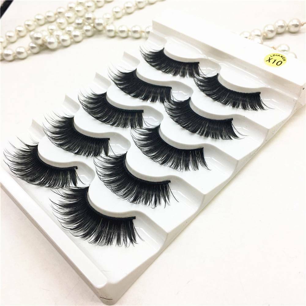 5Pairs 100% Real Mink Makeup Cross False Eyelashes Eye Lashes Handmade Thick US