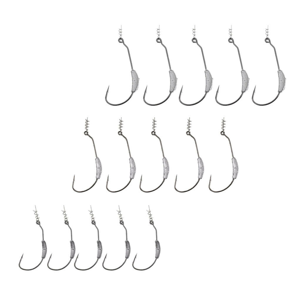 Pack of 15 Weighted Spring Twist Lock Weedless Fishing Hooks 2/3/7g Hook