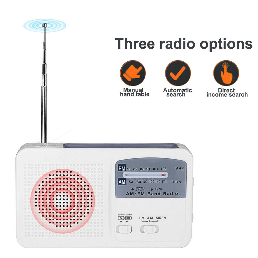 USB Solar Crank Radio AM/FM/Siren Radios LED with Antenna White