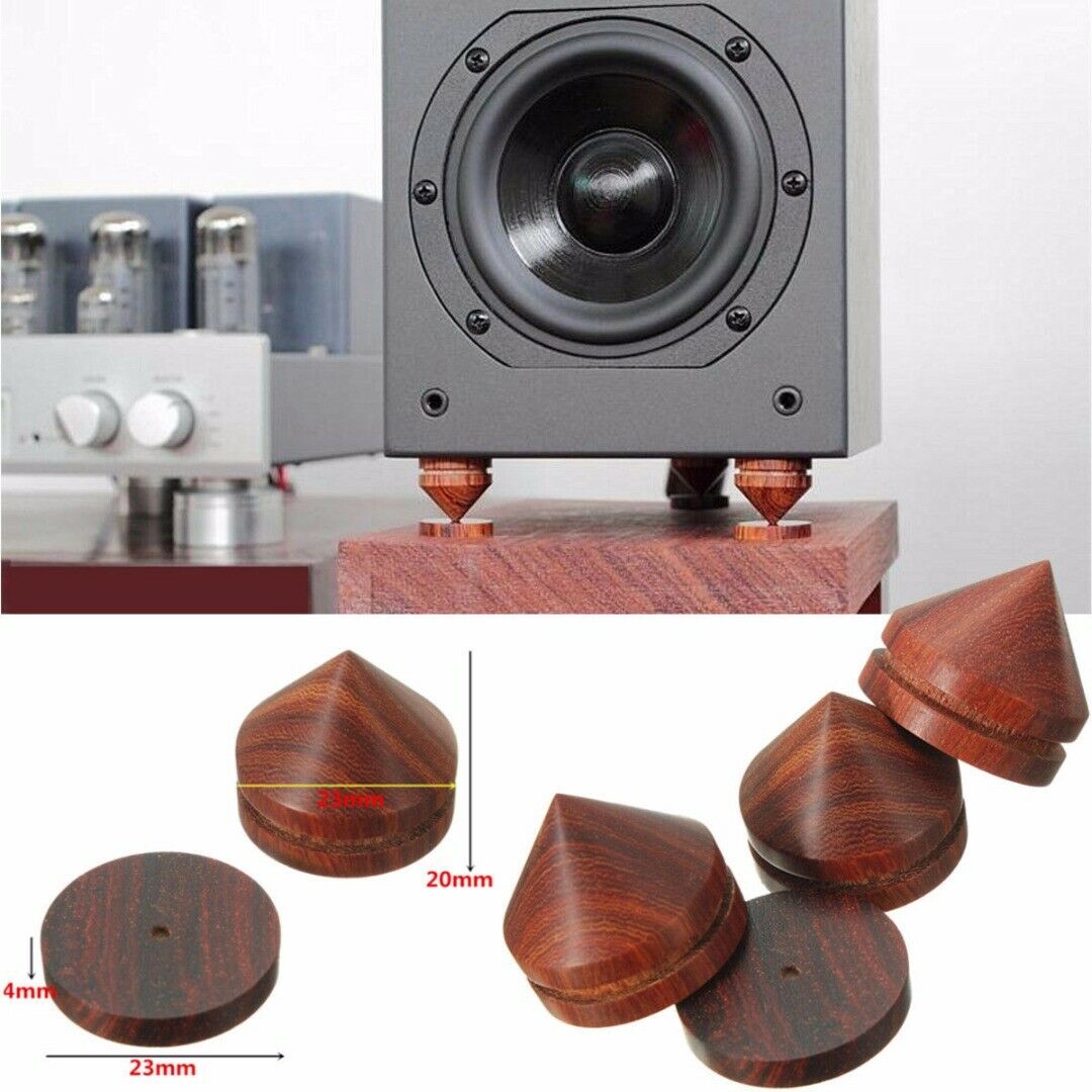 8Pcs Rosewood Speaker Isolation Feet Stand 23mm/0.91" Wooden Spikes + Base Pads