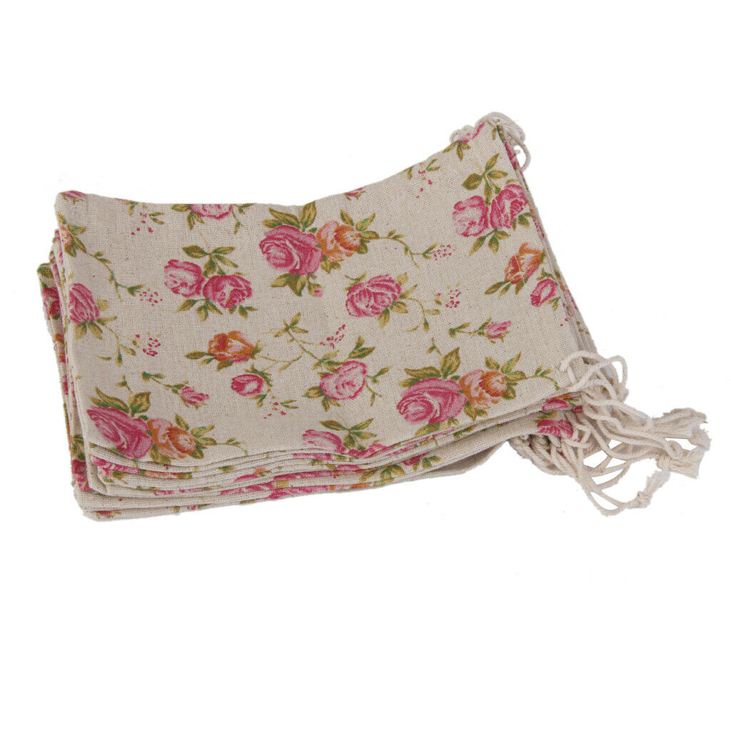 10 x Linen Jute Sack Jewelry Rose Pouch Drawstring Gift Flower Bags Wedding