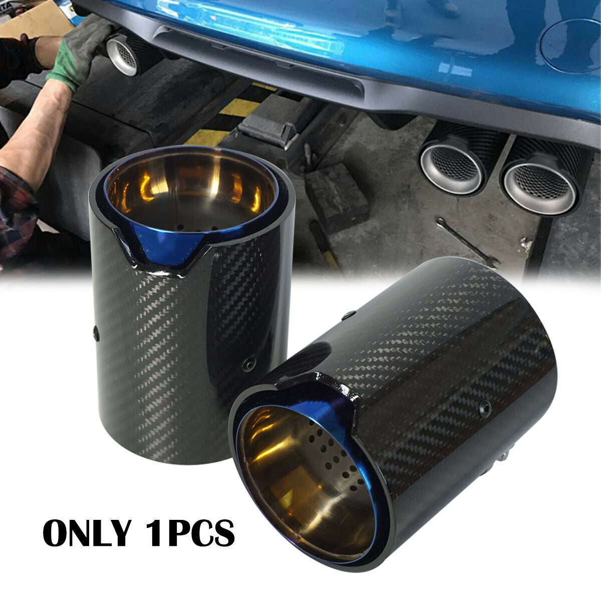 2.6 Inch Inlet Grilled Blue Glossy Exhaust Tip For BMW M2 F87 M4 F82 F83 F80 M5