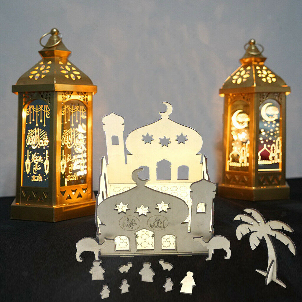 DIY Islam Eid Tray Ramadan Snack Plate Organizer Hand Carving Decoration