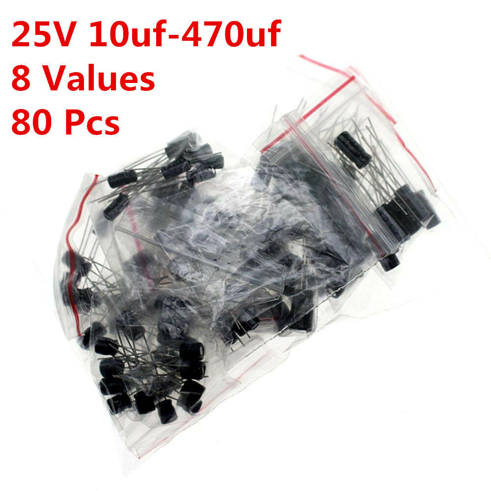 80pcs 8values 10UF-470UF 25V Aluminum electrolytic capacitor assorted kit Radial