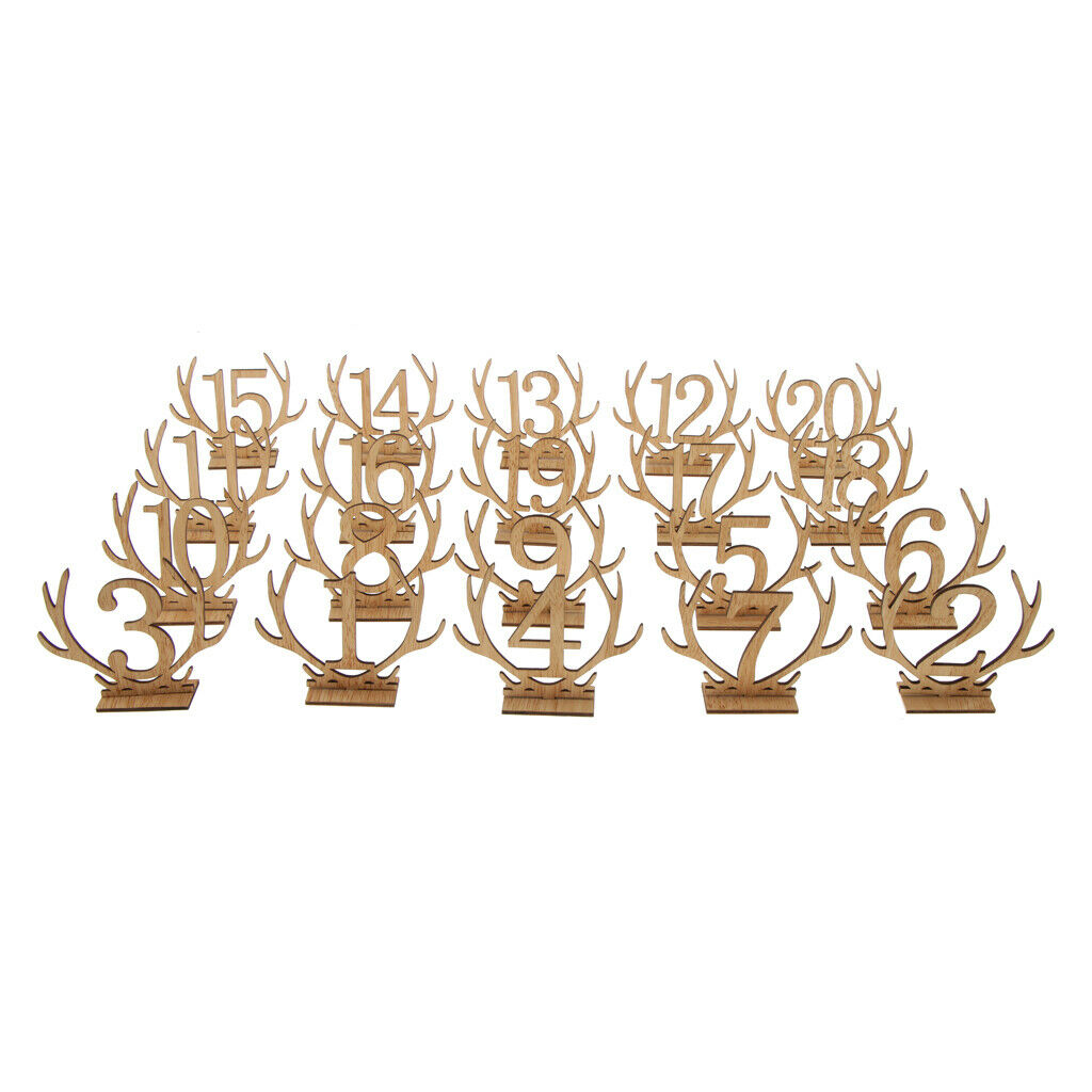 Wooden Antler Freestanding 1-20 Table Number Sign Stand Wedding Table Decor