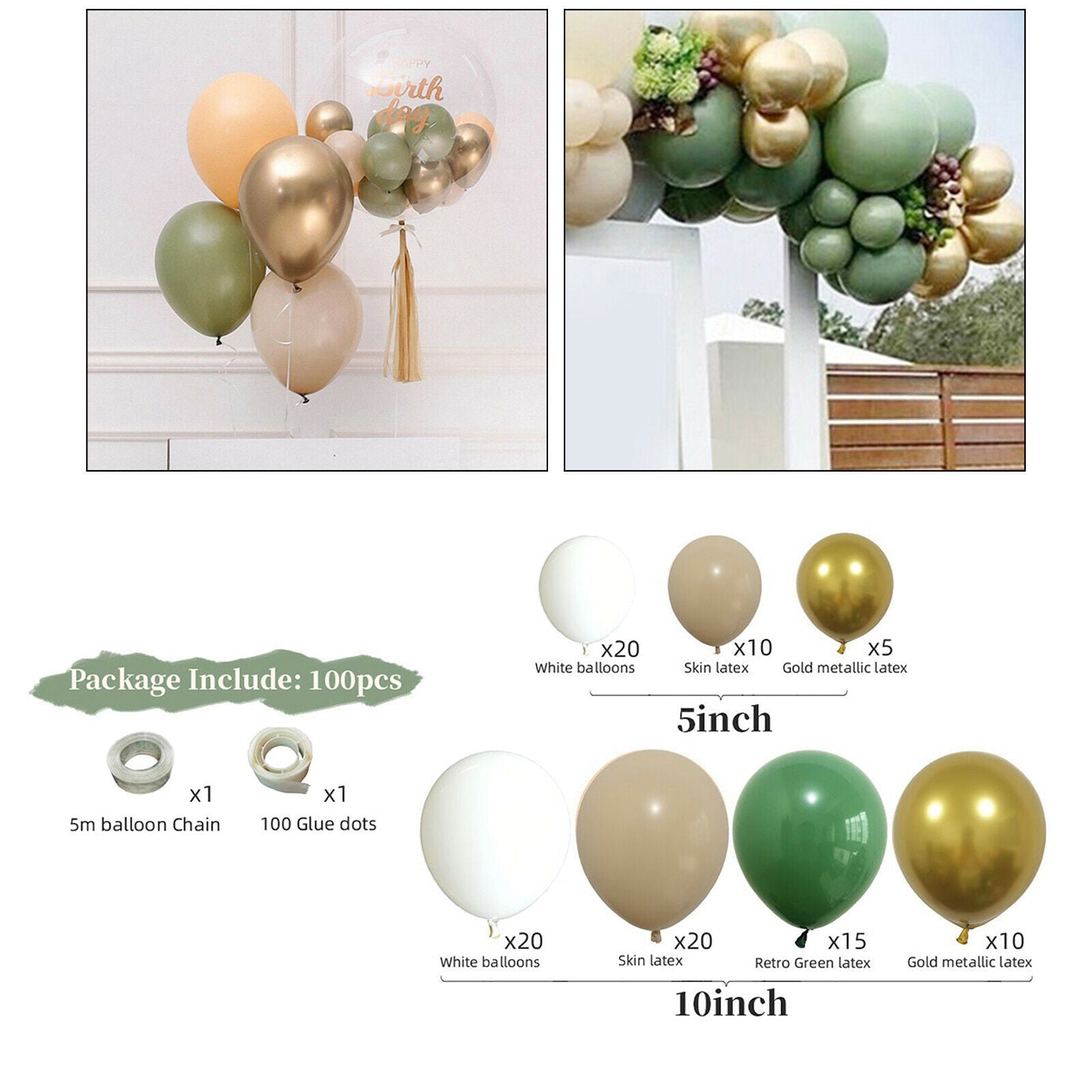 Retro Green Balloons Garland Arch Latex Balloons for Birthday Backdrop Decor