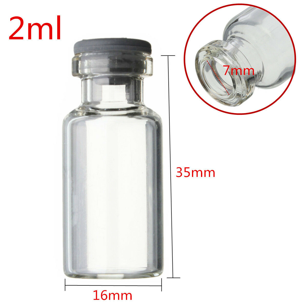 10pcs 2ml Small Empty Sample Vials Clear Glass Bottles With Butyl Rubber Stopper