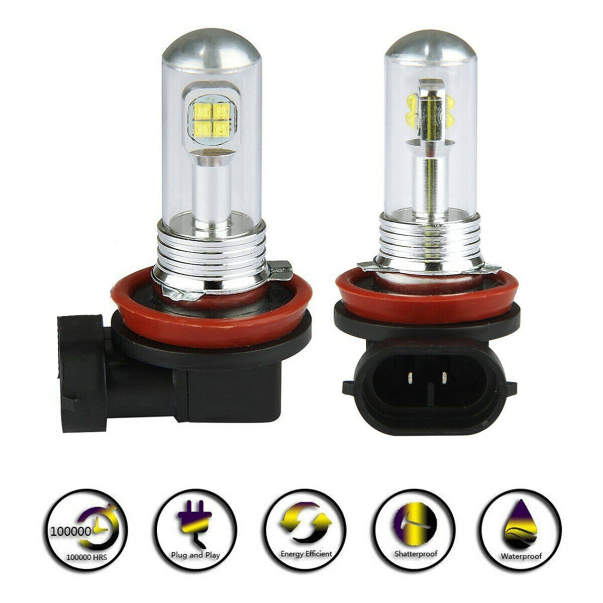 2x White H8 H11 LED Projector Lens DRL Fog Light Bulb 6000K 80W CREE LED Lamp