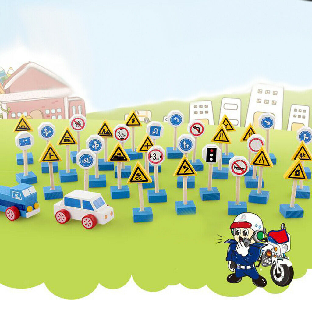 Cars and Traffic Signs Pretend Toys Educational Playset Kids Birthday Gift