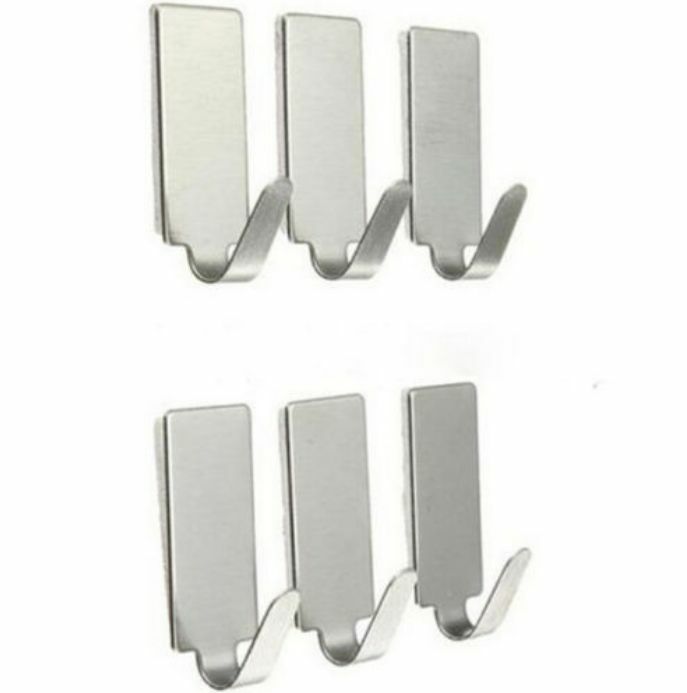6pcs/SET Adhesive Kitchen Wall Door Stainless Steel Stick Holder Hook Hanger Kit