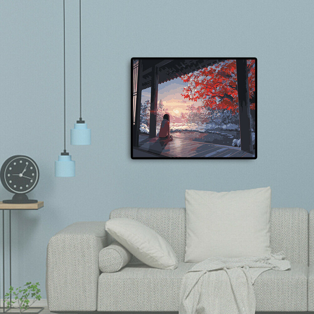 Watching Cherry Blossom Girl DIY Paintings By Number Kits Oil Art Picture @