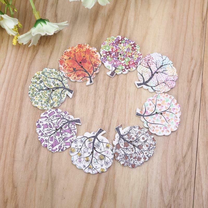 25 Pcs Painted Tree Cartoon Wooden Sewing Buttons Bulk Assorted Cute Pattern
