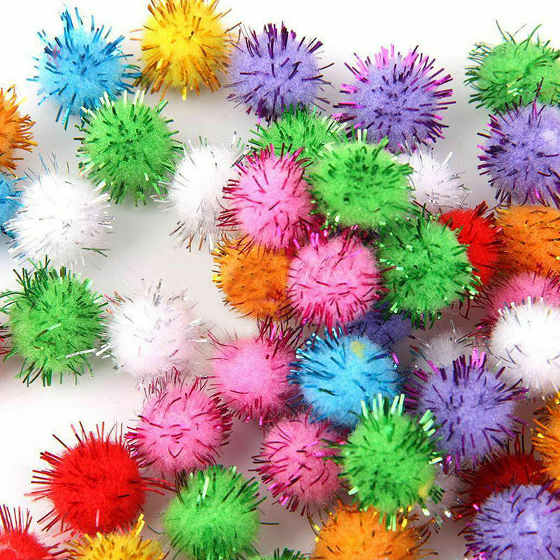 100pcs Glitzy POM POM Balls Sparkly Small Pompom Balls Cat Kitten Toys 1.5cm