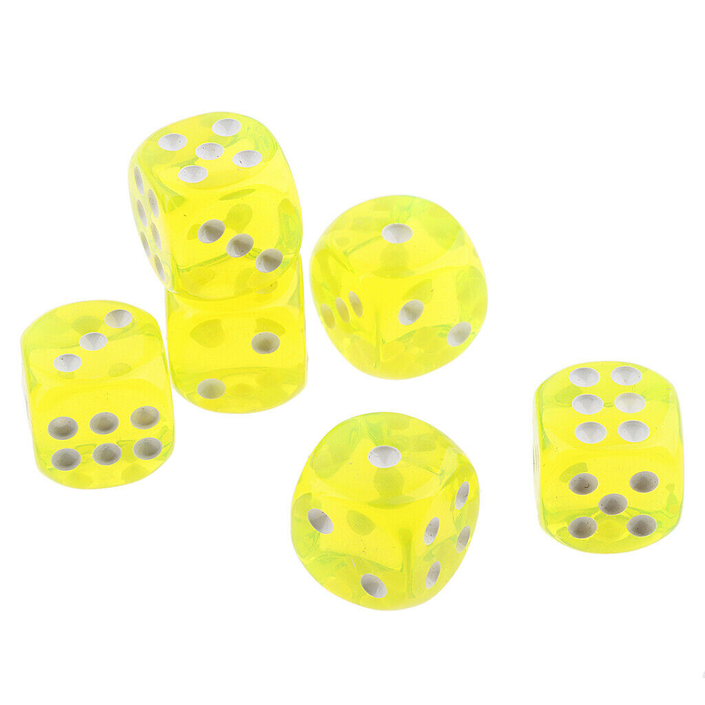 100 Translucent Colored Dice Set  6-sided Dice for Game or Learning Math Yellow